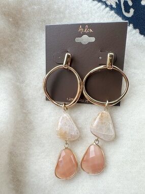 Arden Gold Hoop Earrings with Peach and Cream Gem Drops